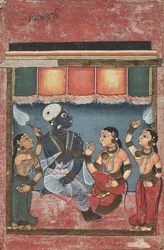 Krishna met Radha en twee bedienden recto, Jagannath, Subhadra en Balarama...verso, 18e eeuw