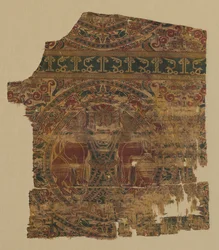 Lampas met leeuwenstrijder, van een dalmatiek van Sint Bernard Calvo, 1200-1243