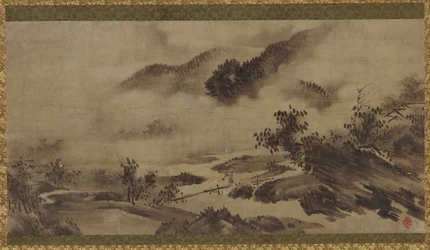 Landschap: bergen, mist en stroom