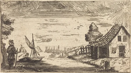 Landschap met figuur en boot