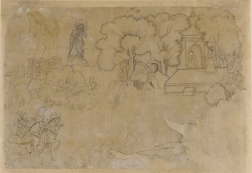 Landschap met een figuur van de Maagd Maria