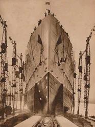 Lancering van de Cunard oceaanstomer 
