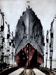 Lancering van de Cunard oceaanstomer 