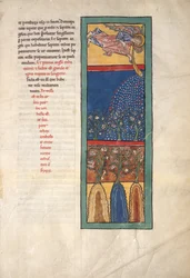Blad uit een Beatus-manuscript: de Eerste Engel Blaast de Trompet