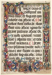 Blad uit een Psalter met Volledige Rand met Medaillons Annunciatie, SS. Jerome, Clare..., 1475