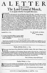 Brief van generaal Monck aan de voorzitter van het Lagerhuis, 1659