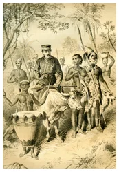 Livingstone Zwak van Koorts Begeleid naar Shintes Stad, ca. 1854, 1883
