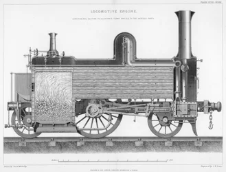 Lengtedoorsnede van een typische Britse passagiers stoomlocomotief, 1888