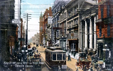 Kijkend naar het westen langs King Street, Toronto, Canada, c1900s