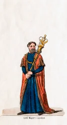 Burgemeester van Londen, kostuumontwerp voor Shakespeares toneelstuk, Henry VIII, 19e eeuw