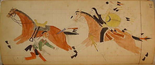 Maffet Ledger: Twee Indianen met paarden, ca. 1874-81