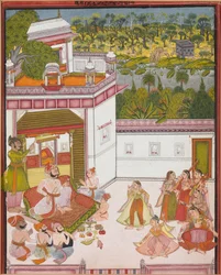 Maharadja van Kotah luistert naar muziek en kijkt naar dansers, ca. 1820