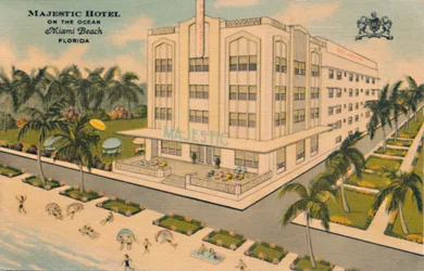 Majestic Hotel aan de Oceaan. Miami Beach, Florida, c1940s