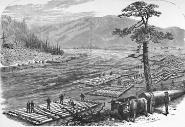 Vlotten maken op de Susquehanna-rivier. Een scène op de lijn van de Erie Railroad, 1883