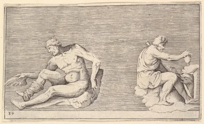 Man met vleugel, man met vaas en hond, gepubliceerd ca. 1599-1622