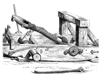 Mangonel, een oorlogsmachine in de 15e eeuw, 1870