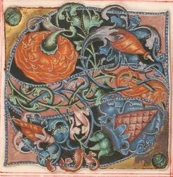 Manuscriptverlichting met initiaal S, uit een koorboek, 16e eeuw