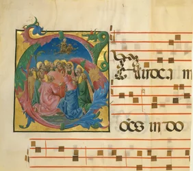 Manuscriptverlichting met de tenhemelopneming van de Maagd in een initiaal G..., Italiaans