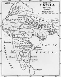 Kaart van India in 1757