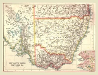 Kaart van New South Wales en Victoria, 1902