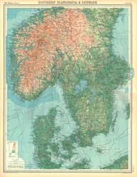 Kaart van Zuid-Scandinavië en Denemarken