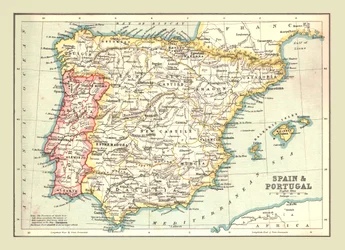 Kaart van Spanje en Portugal, 1902