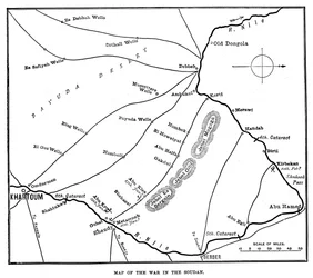 Kaart van de oorlog in de Soedan, eind 19e eeuw, 1900