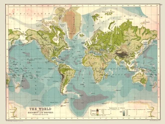 Wereldkaart met hoogten en diepten, 1902