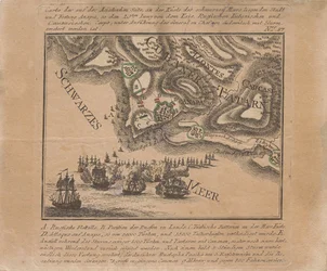 Kaart van de verovering van het zee fort Anapa door Russische troepen aan de Zwarte Zee in juni 1791, 1791