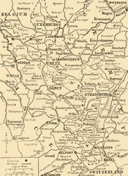Kaart met de grens tussen Frankrijk en Duitsland, Eerste Wereldoorlog, c1915, c1920