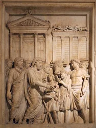 Marcus Aurelius en leden van de keizerlijke familie offeren als dank voor succes tegen Germaanse stammen