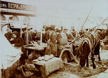 Markt op de Moskvoretskaya Embankment, Moskou, Rusland, 1911