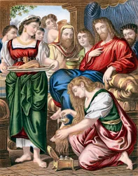 Maria Magdalena zalft de voeten van Jezus, ca. 1860