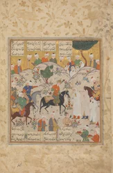 Ontmoeting van Bahram Gur met een prinses, Folio uit een Shahnama Boek der Koningen, midden 16e eeuw