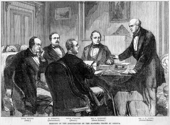 Bijeenkomst van de scheidsrechters over de Alabama Claims, Genève, Zwitserland, c1865-c1870