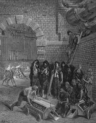 Mannen nemen een pauze van het laden van de retorten, Lambeth Gasworks, 1872