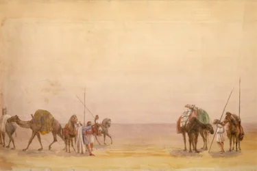 Mannen met kamelen en paarden, onderdeel van het panorama van Londen naar Hong Kong
