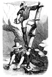 Mijnwerkers die goud zeven tijdens de Californische goudkoorts, 1849
