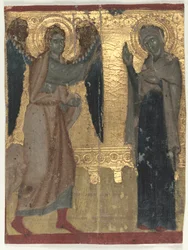 Miniatuur Uitgesneden uit een Getijdenboek: De Aankondiging, eind 1200s