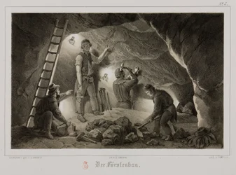 Mijnbouw, metaalertsen mijnwerkers, Duitsland, ca. 1851