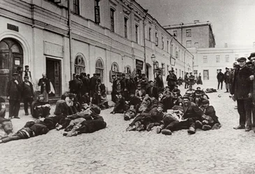 Moskou daklozenopvang bewoners, Rusland, c1904