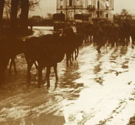 Muilezelkaravaan met voorraden, Verdun, Noord-Frankrijk, ca. 1914-1918