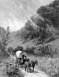 Muilezelwagen die door de Cumberland Gap, Kentucky gaat