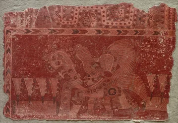 Muurschildering Fragment met Elite Man en Maguey Cactusbladeren, 500-550