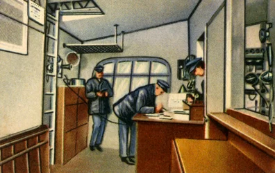 Navigatieruimte aan boord van een zeppelin, 1932