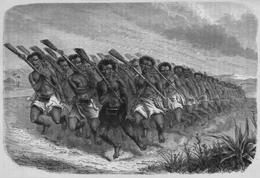 Nieuw-Zeelandse Oorlogs-Dans, ca. 1880