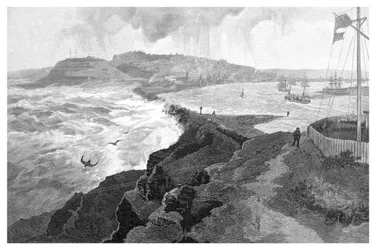 Newcastle, vanaf Nobbys Head, New South Wales, Australië, 1886