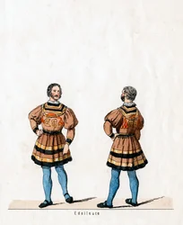 Edelmannen, kostuumontwerp voor Shakespeares toneelstuk, Henry VIII, 19e eeuw