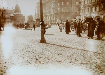 Okhotny Ryad Jachtstraat, Moskou, Rusland, 16 maart 1911