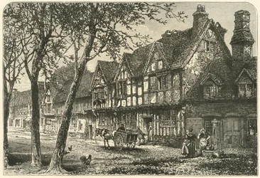 Oude huizen onder Warwick Castle